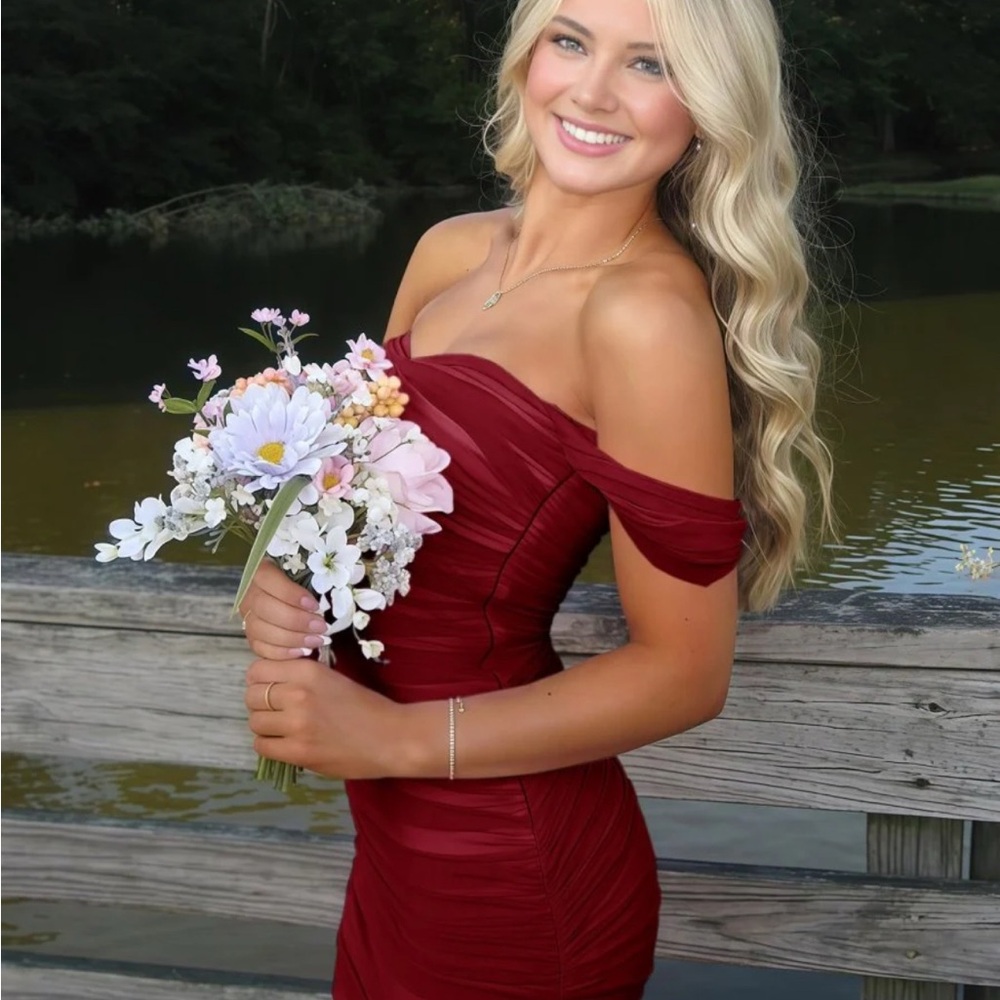 Elegant Off-Shoulder Burgundy Dress
